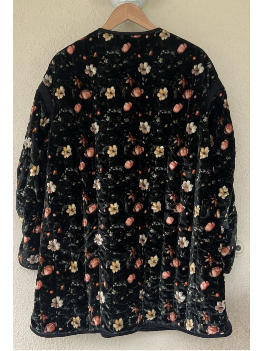 New R13 Padded Gothic Floral Velvet Liner Coat Large Multifloral Black Oversized - Picture 8 of 14